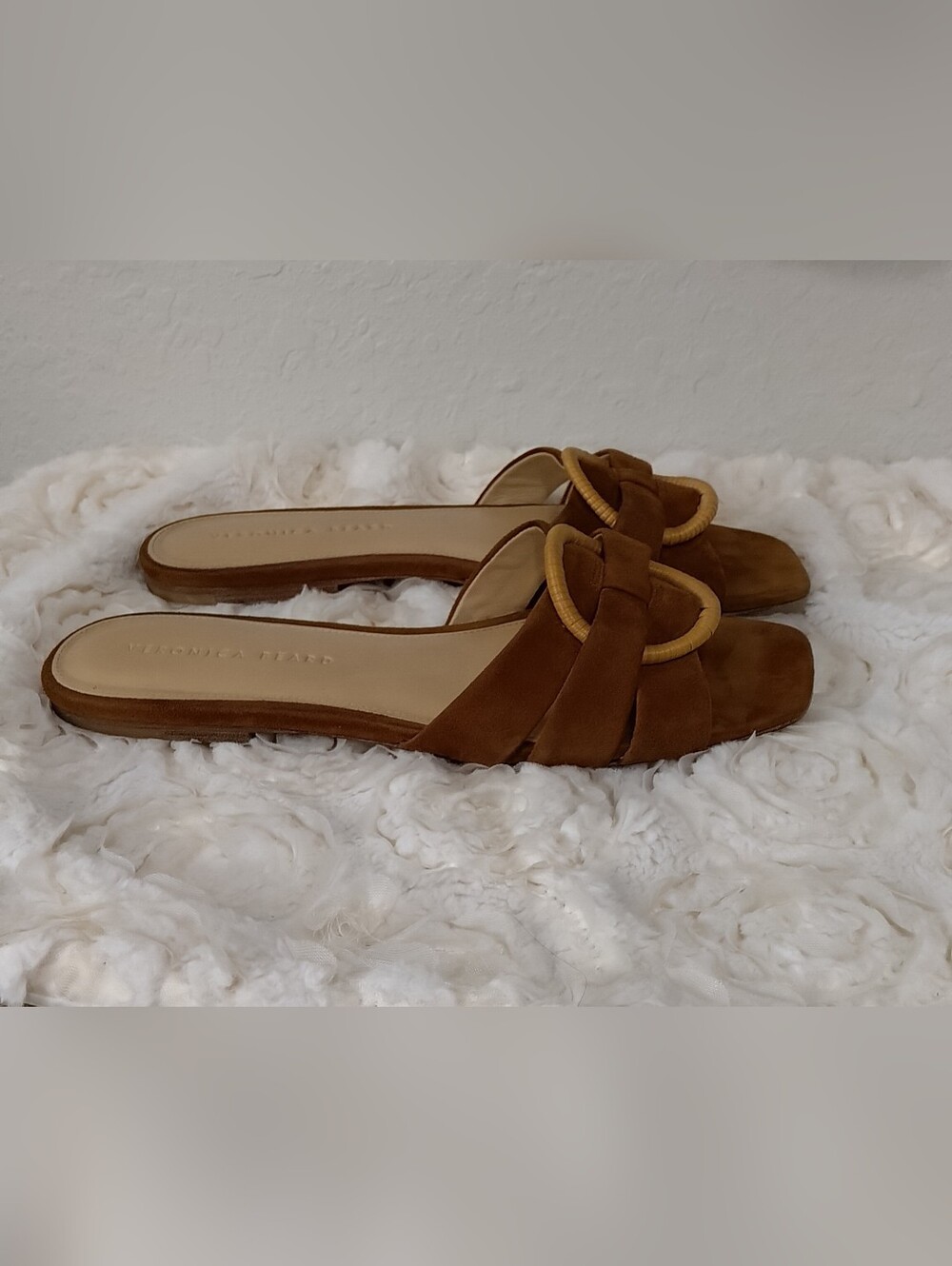 Veronica Beard Women's Brown Suede Slide Sandal with Decorative Ring - Picture 8 of 12